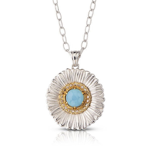 Buccellati Silver Blossoms Daisy Pink Opal Pendant on Chain